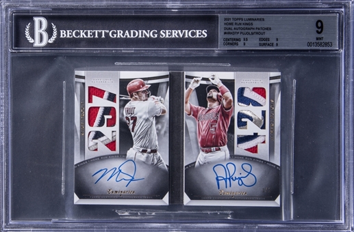 2021 Topps Luminaries "Home Run Kings" #TP Mike Trout/Albert Pujols Dual-Signed Patch Booklet (#1/1) - BGS MINT 9, BGS 10